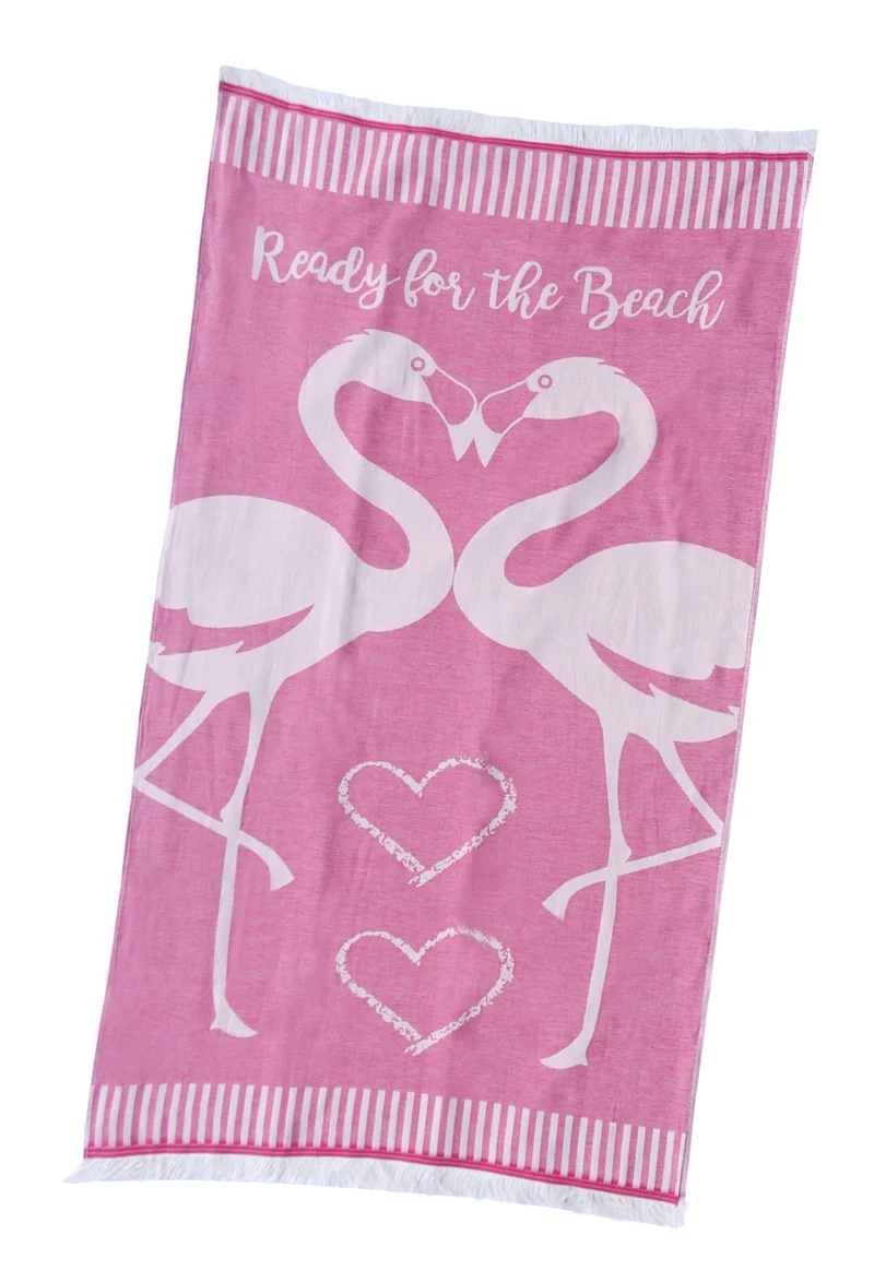P.K. Collection Hamamtuch Pestemal Tuch 90x170 cm mit Fransen Strandtuch Flamingo