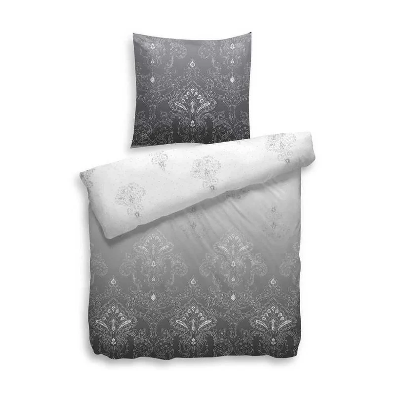 HnL Baumwolle Bettwäsche Ornamente Demi Grau 135x200 cm + 80x80 cm