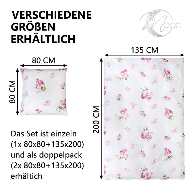 Bettwäsche Bettbezug Blumendesign 100% Baumwolle Reißverschluss Rosemarie Moon
