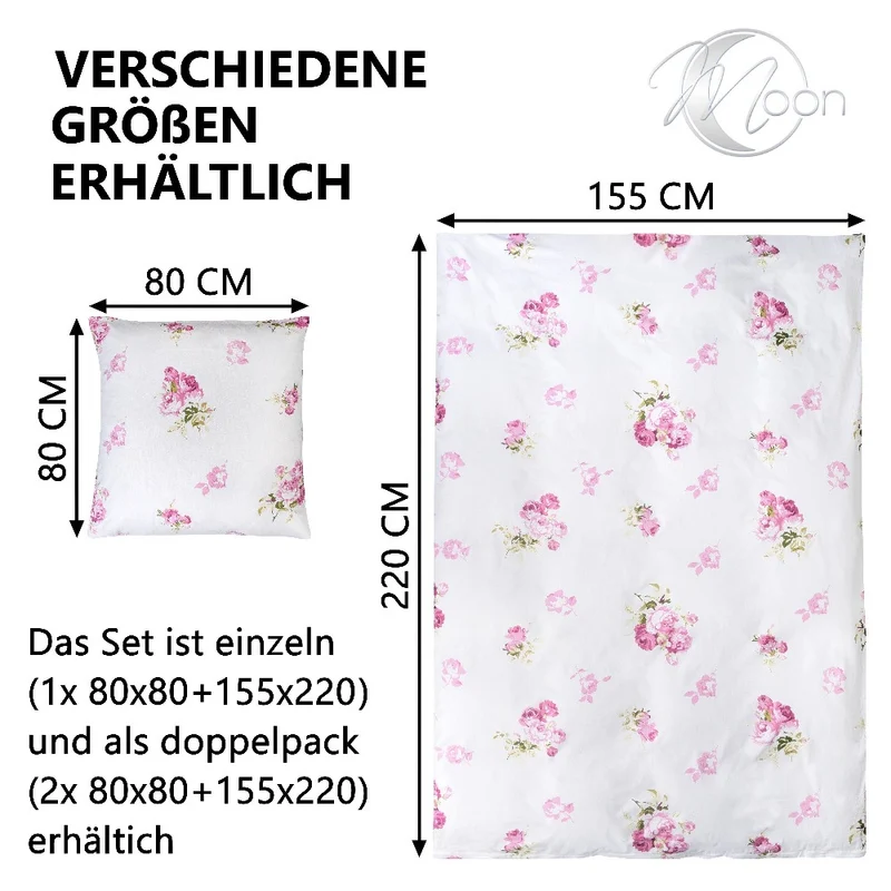 Bettwäsche Bettbezug Blumendesign 100% Baumwolle Reißverschluss Rosemarie Moon
