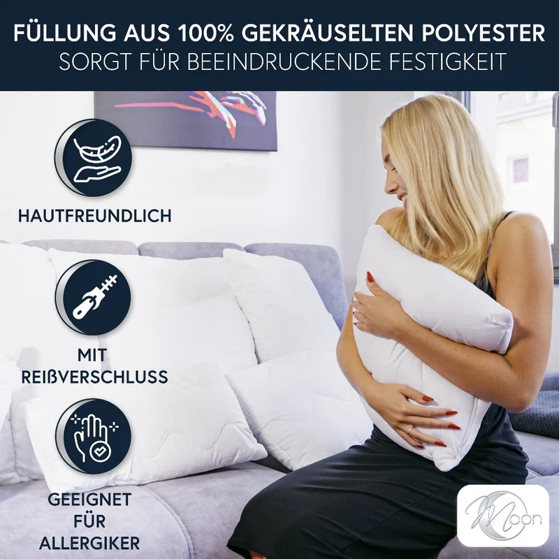 MOON Feeling 4er Pack Füllkissen versteppt Sofakissen extra fest Reißverschluss