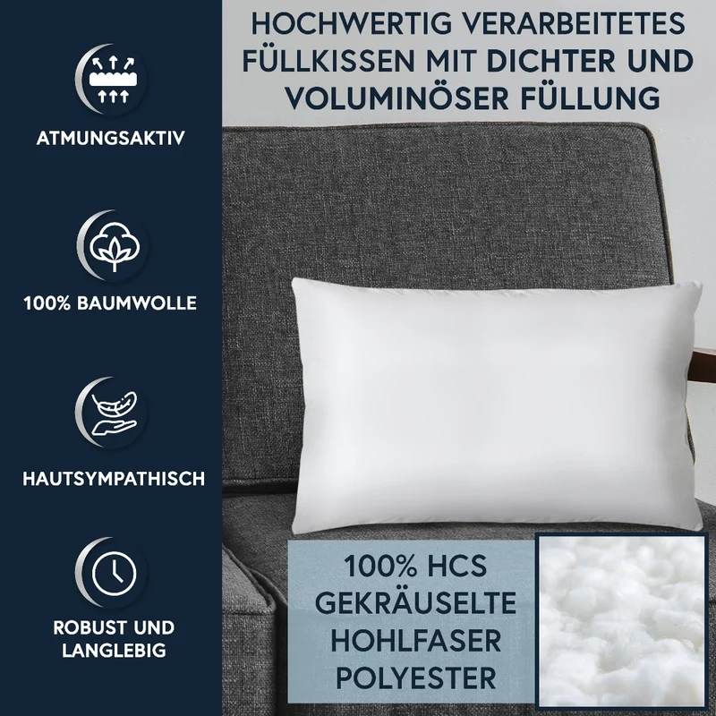 MOON Luxury Perkal 4er Pack Füllkissen Innenkissen Sofakissen extra fest gefüllt 100% Baumwolle