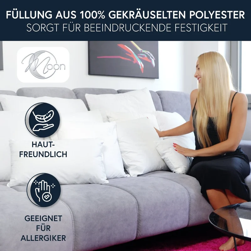 MOON Luxury Perkal 4er Pack Füllkissen Innenkissen Sofakissen extra fest gefüllt 100% Baumwolle