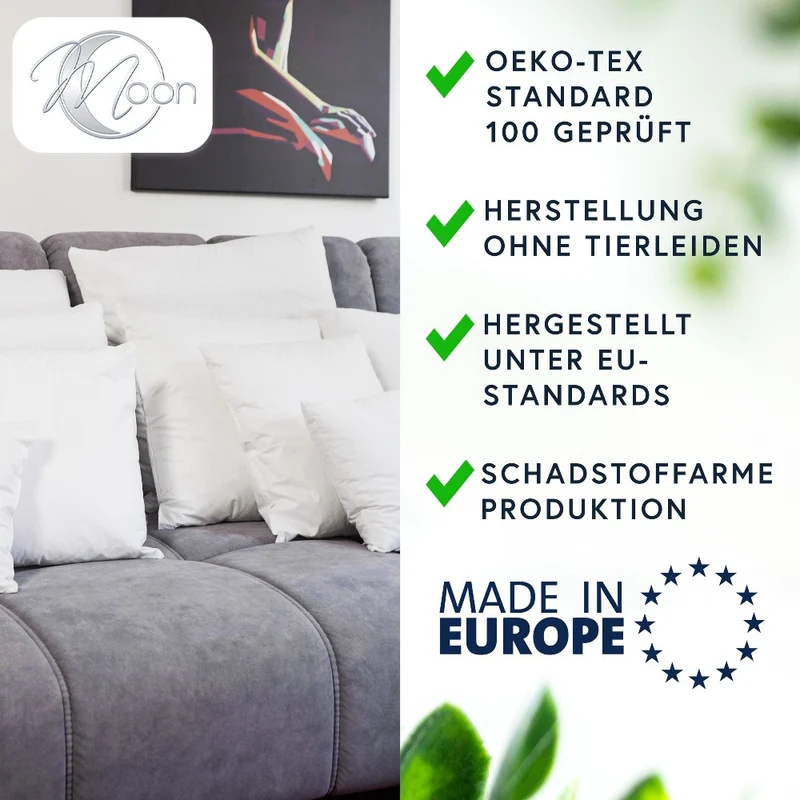 MOON Luxury Perkal 2er Pack Füllkissen Innenkissen Sofakissen extra fest gefüllt 100% Baumwolle