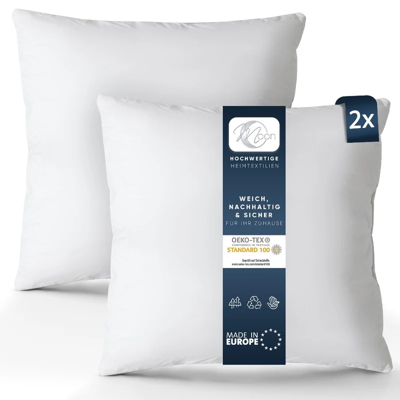 MOON Luxury Perkal 2er Pack Füllkissen Innenkissen Sofakissen extra fest gefüllt 100% Baumwolle