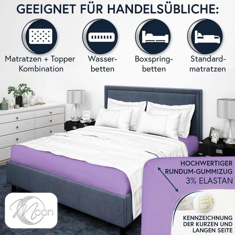 Moon-Luxury Topper Spannbettlaken Jersey 97% Mako-Baumwolle 3% Elastan, 230g/m²