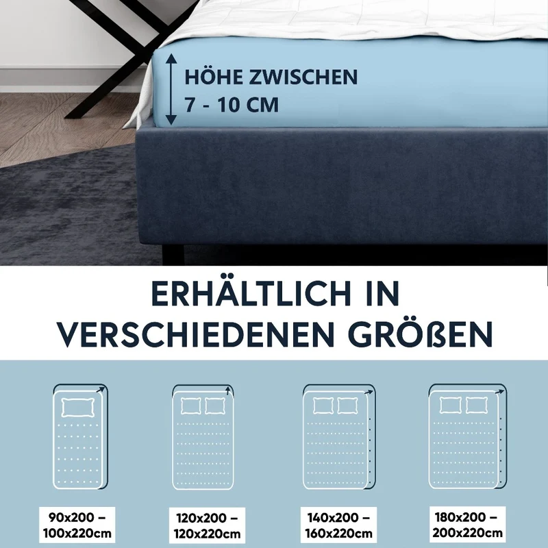 Moon-Luxury Topper Spannbettlaken Jersey 97% Mako-Baumwolle 3% Elastan, 230g/m²