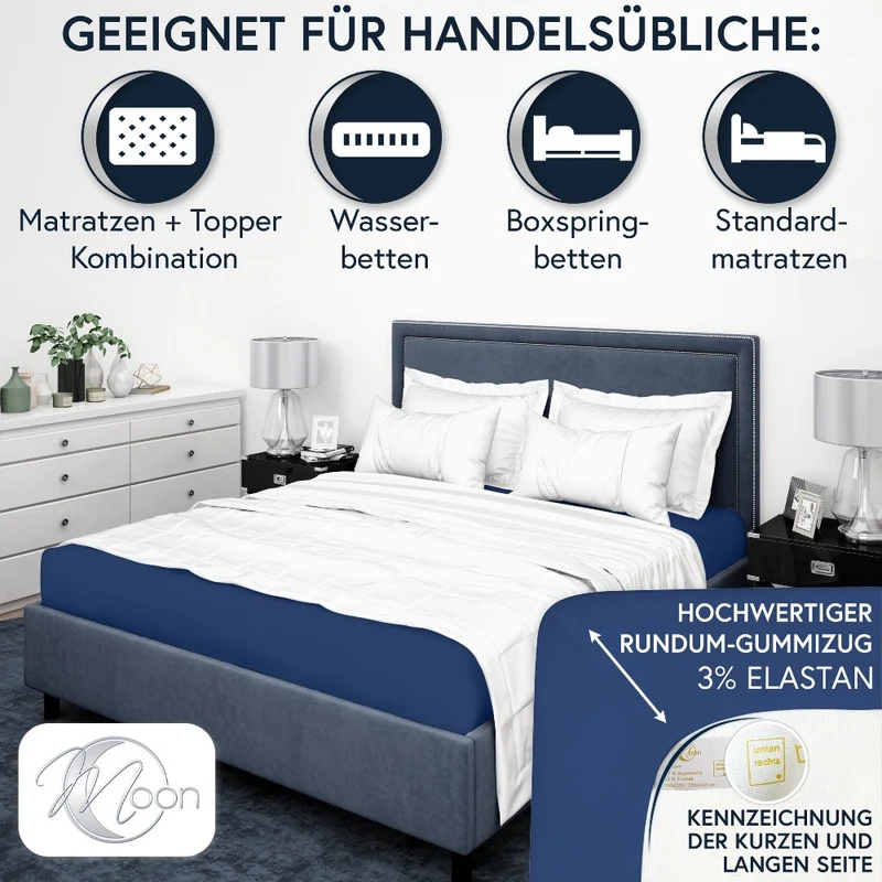 Moon-Luxury Topper Spannbettlaken Jersey 97% Mako-Baumwolle 3% Elastan, 230g/m²