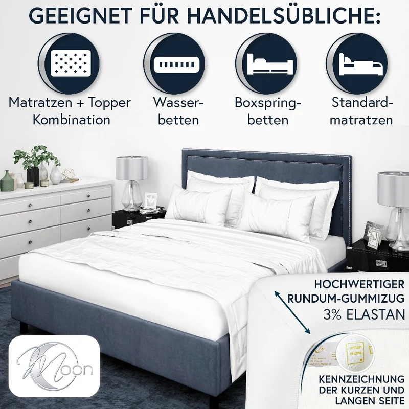 Moon-Luxury Topper Spannbettlaken Jersey 97% Mako-Baumwolle 3% Elastan, 230g/m²
