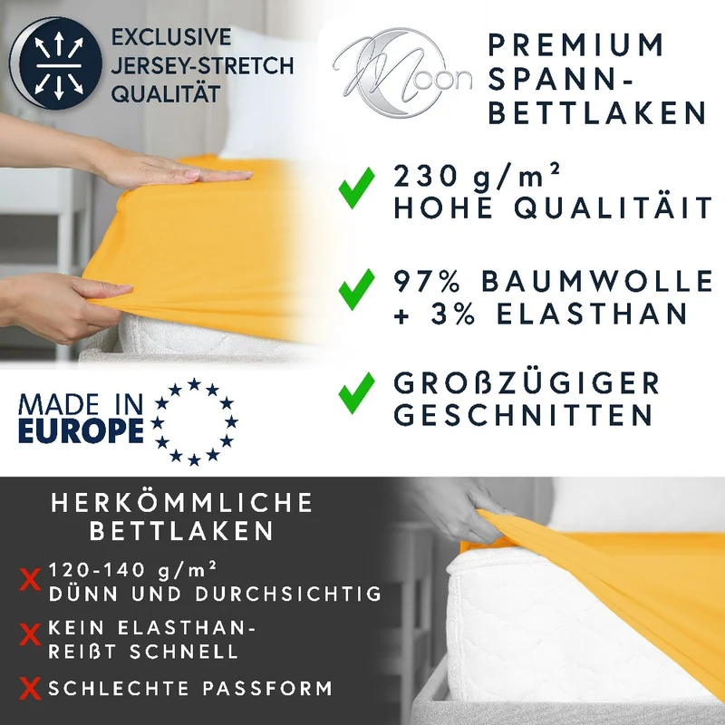 Moon-Luxury Topper Spannbettlaken Jersey 97% Mako-Baumwolle 3% Elastan, 230g/m²