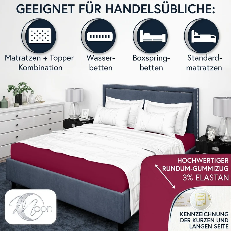 Moon-Luxury Topper Spannbettlaken Jersey 97% Mako-Baumwolle 3% Elastan, 230g/m²