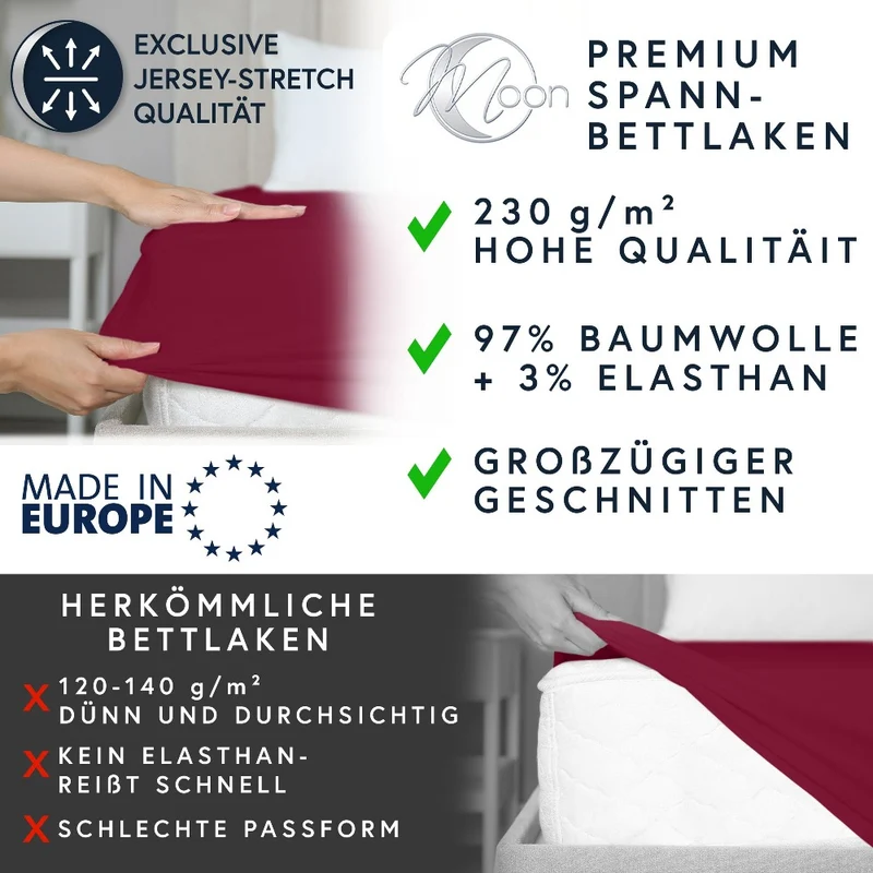 Moon-Luxury Topper Spannbettlaken Jersey 97% Mako-Baumwolle 3% Elastan, 230g/m²