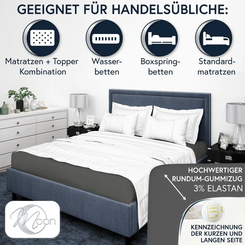 Moon-Luxury Topper Spannbettlaken Jersey 97% Mako-Baumwolle 3% Elastan, 230g/m²