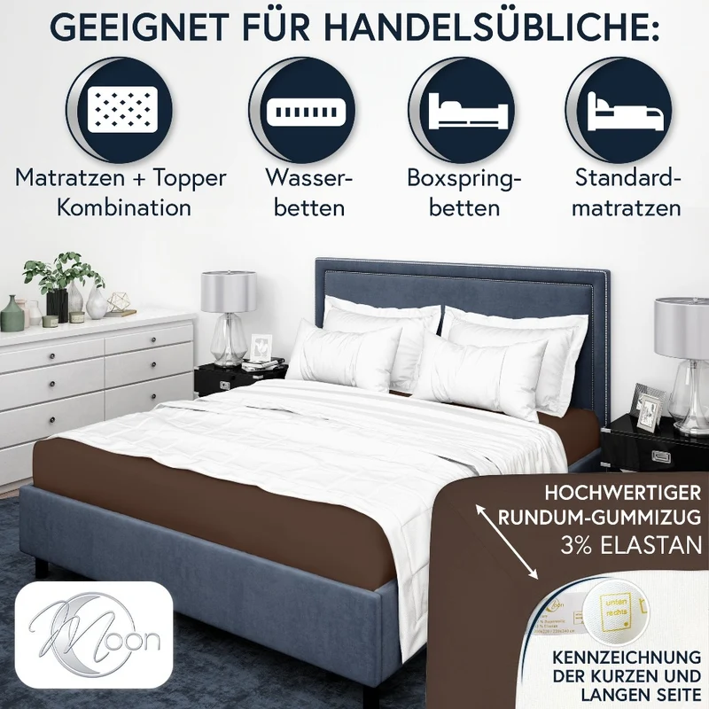 MOON-Luxury Spannbettlaken Jersey Stretch 230g/m² 97% Mako-Baumwolle 3% Elastan