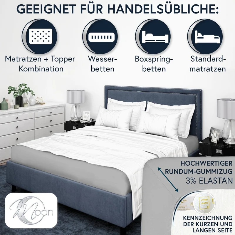 MOON-Luxury Spannbettlaken Jersey Stretch 230g/m² 97% Mako-Baumwolle 3% Elastan