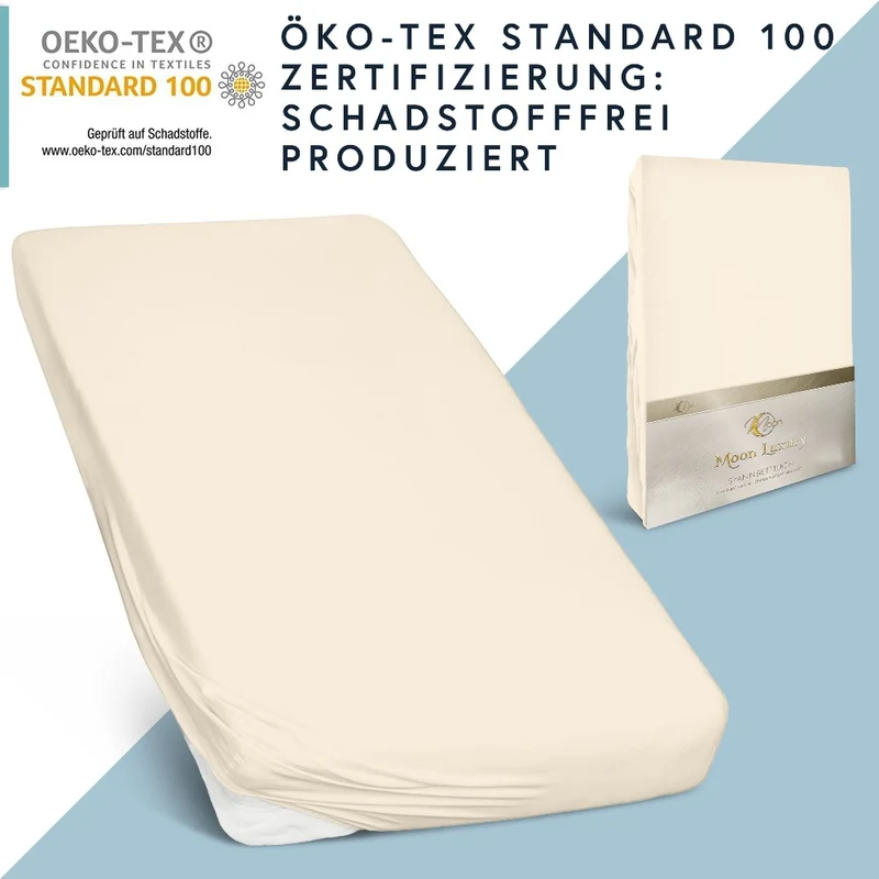 MOON-Luxury Spannbettlaken Jersey Stretch 230g/m² 97% Mako-Baumwolle 3% Elastan