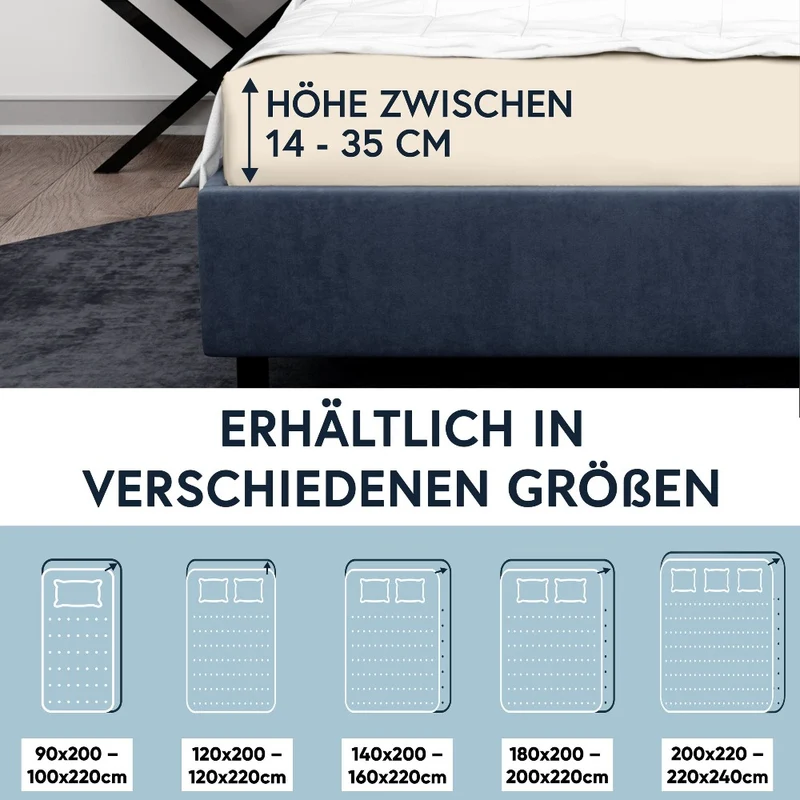 MOON-Luxury Spannbettlaken Jersey Stretch 230g/m² 97% Mako-Baumwolle 3% Elastan