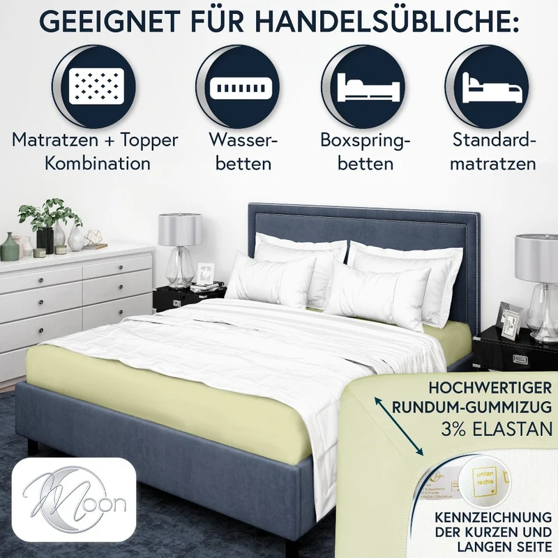 MOON-Luxury Spannbettlaken Jersey Stretch 230g/m² 97% Mako-Baumwolle 3% Elastan