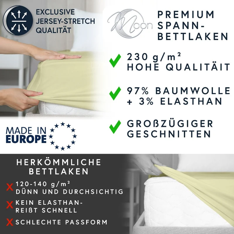 MOON-Luxury Spannbettlaken Jersey Stretch 230g/m² 97% Mako-Baumwolle 3% Elastan