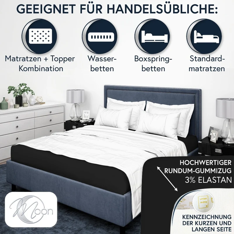 MOON-Luxury Spannbettlaken Jersey Stretch 230g/m² 97% Mako-Baumwolle 3% Elastan