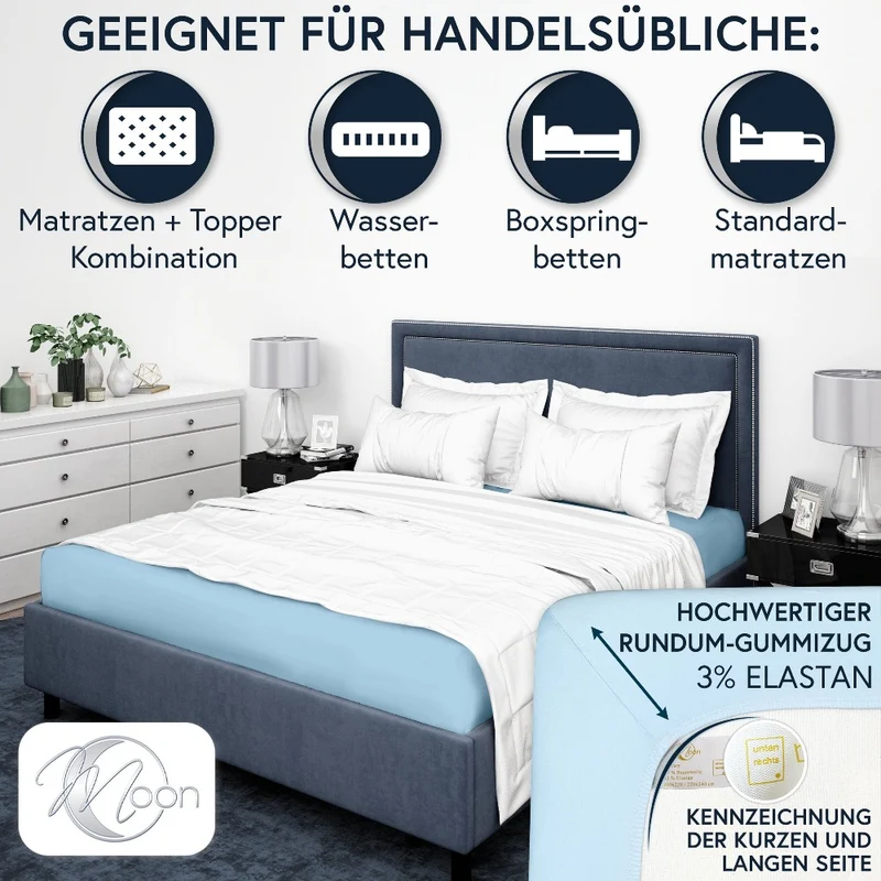 MOON-Luxury Spannbettlaken Jersey Stretch 230g/m² 97% Mako-Baumwolle 3% Elastan