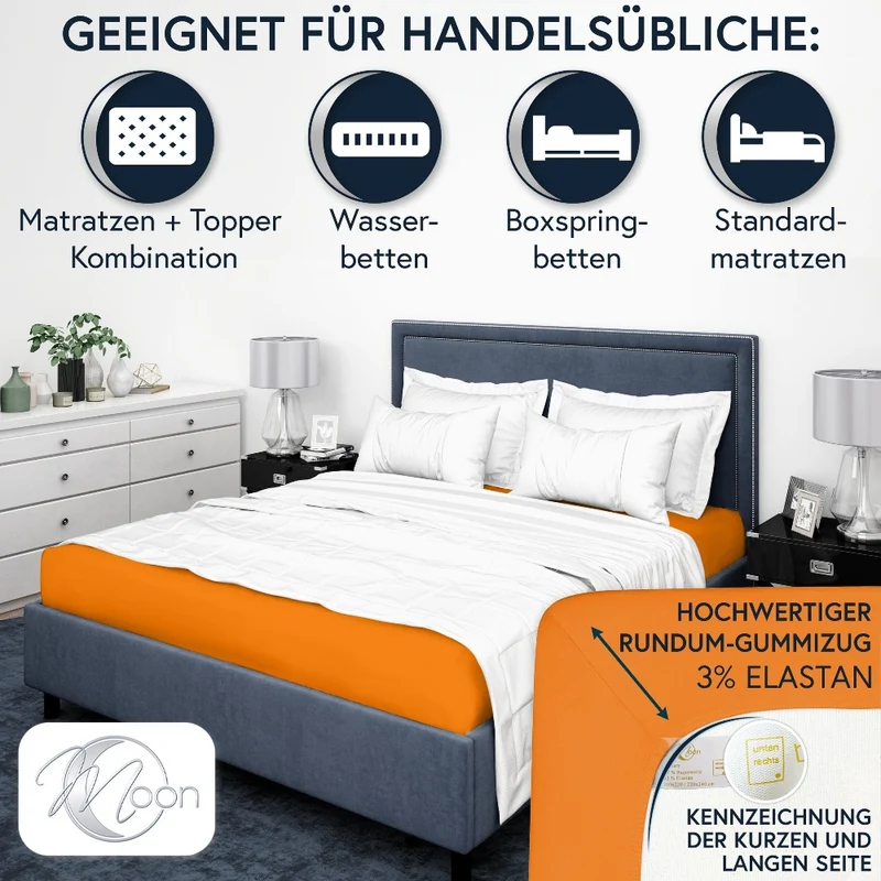MOON-Luxury Spannbettlaken Jersey Stretch 230g/m² 97% Mako-Baumwolle 3% Elastan