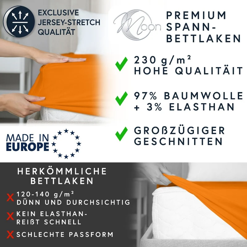 MOON-Luxury Spannbettlaken Jersey Stretch 230g/m² 97% Mako-Baumwolle 3% Elastan