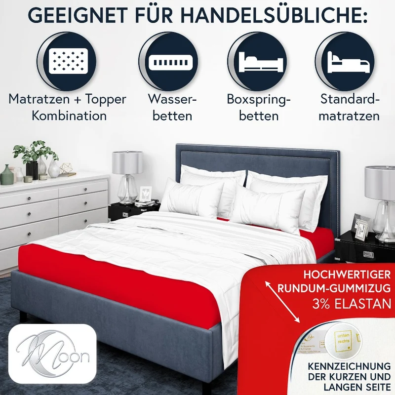 MOON-Luxury Spannbettlaken Jersey Stretch 230g/m² 97% Mako-Baumwolle 3% Elastan