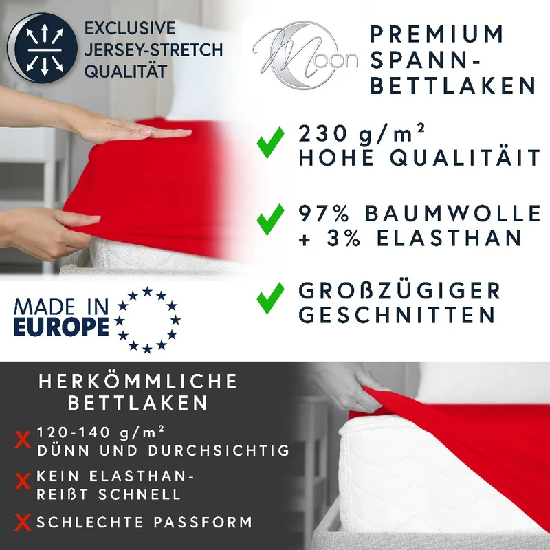MOON-Luxury Spannbettlaken Jersey Stretch 230g/m² 97% Mako-Baumwolle 3% Elastan