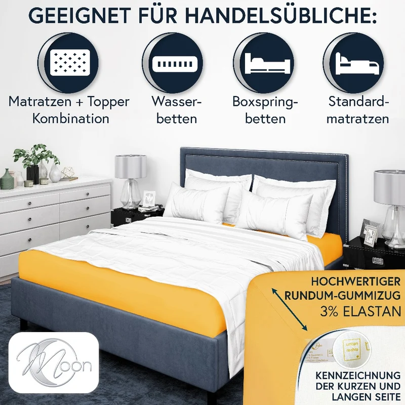 MOON-Luxury Spannbettlaken Jersey Stretch 230g/m² 97% Mako-Baumwolle 3% Elastan