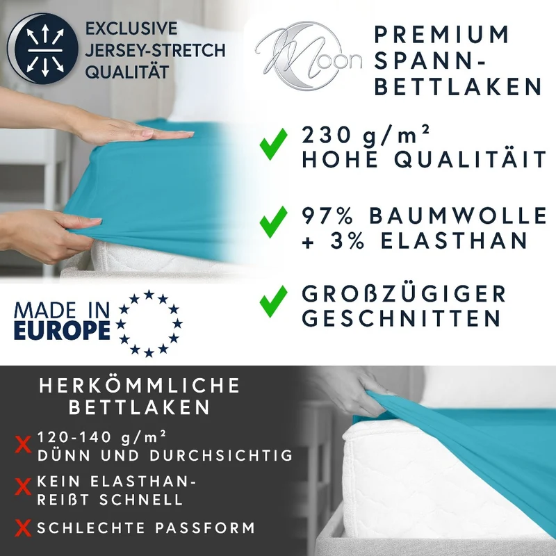 MOON-Luxury Spannbettlaken Jersey Stretch 230g/m² 97% Mako-Baumwolle 3% Elastan