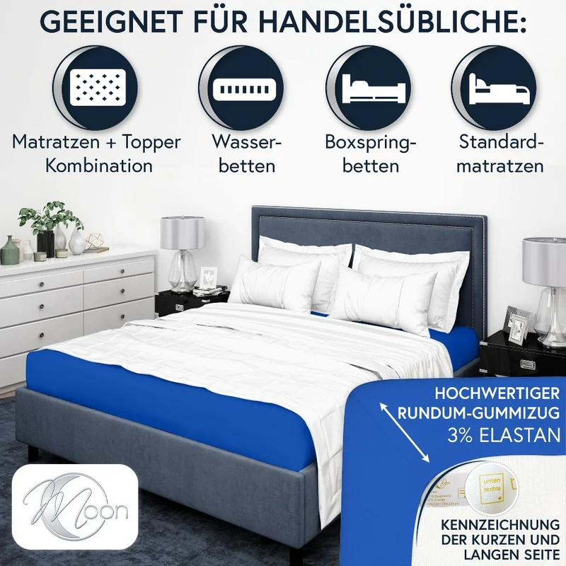 MOON-Luxury Spannbettlaken Jersey Stretch 230g/m² 97% Mako-Baumwolle 3% Elastan