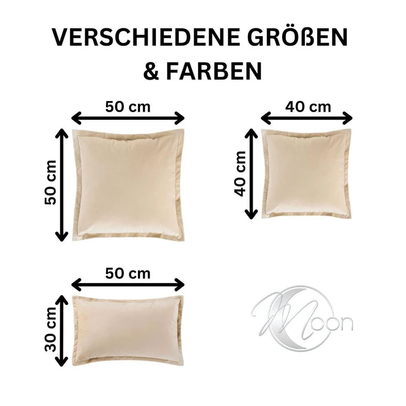 2er Pack Kissenhülle 50x50 cm Kissenbezug Reißverschluss edle Samt Optik Moon