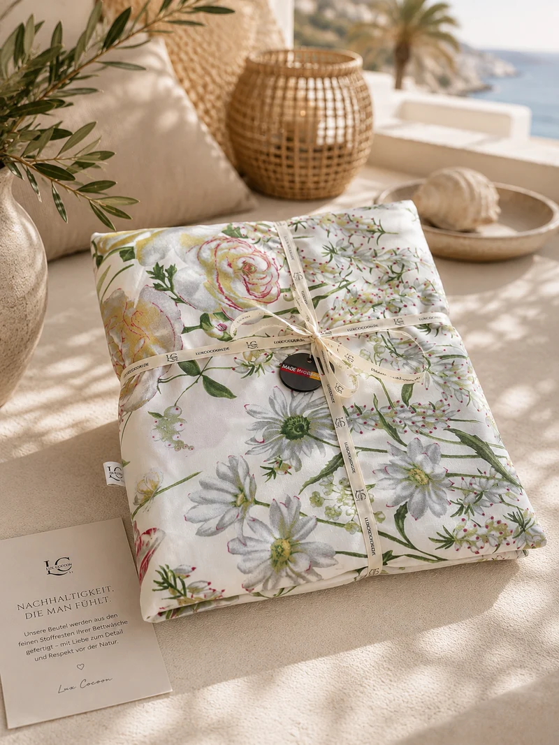 Mako-Satin Bettwäsche Sommerblume – florale Luxus-Bettwäsche aus feinster Baumwolle | Made in Germany