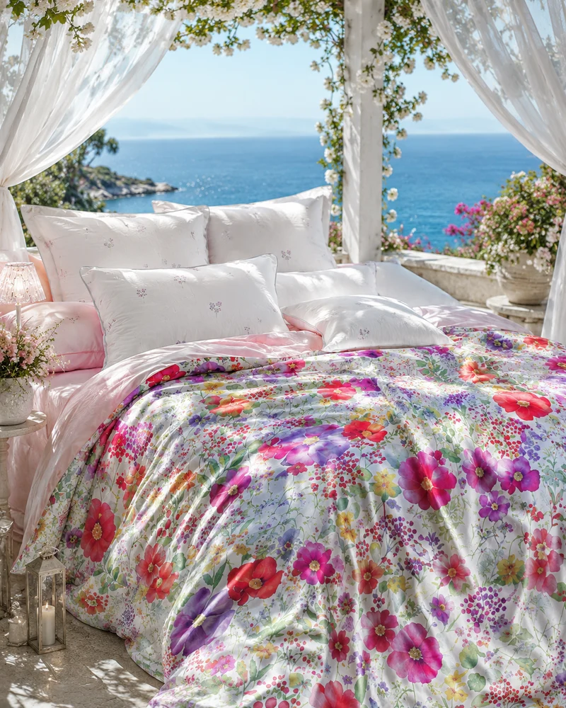Mako-Satin Bettwäsche Sommerblume – florale Luxus-Bettwäsche aus feinster Baumwolle | Made in Germany