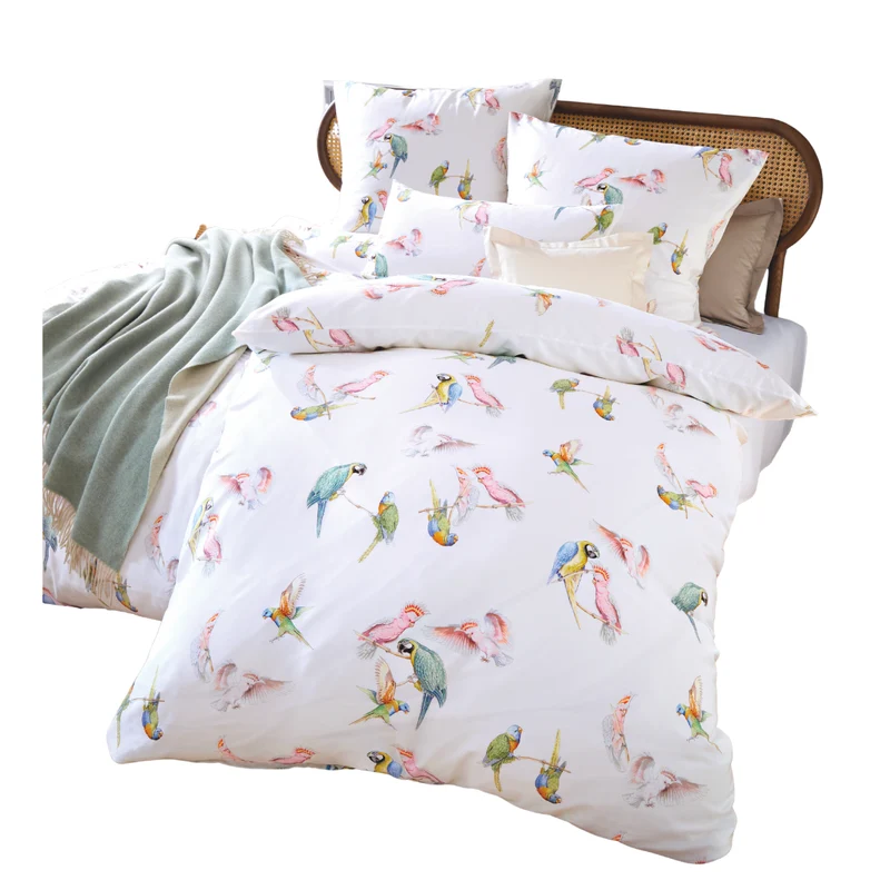 Luxus Mako Satin Bettwäsche Exotische Vögel 135x200 cm – 4-teiliges Set mit Kissenbezügen, Made in Germany