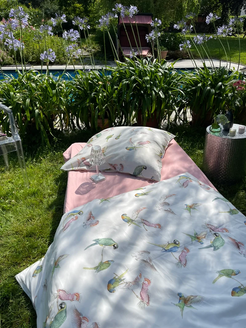 Luxus Bettwäsche Exotische Vögel aus 100 % Mako Satin – Bio-Bettwäsche Made in Germany