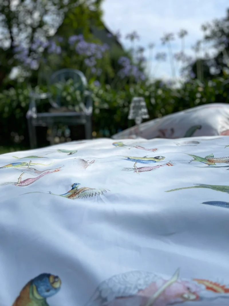 Luxus Bettwäsche Exotische Vögel aus 100 % Mako Satin – Bio-Bettwäsche Made in Germany