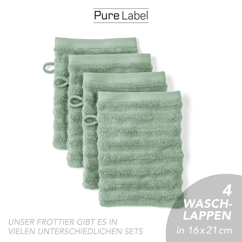 Waschlappen "Waves" - Salbeigrün - 4x 16x21cm