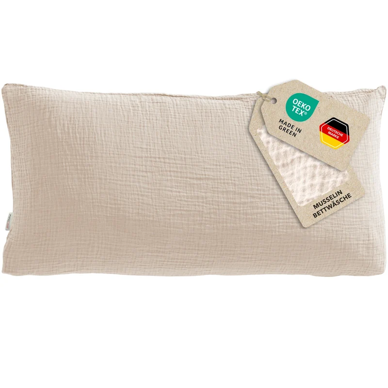 Musselin Kopfkissenbezug - Beige - 2x40x80 cm