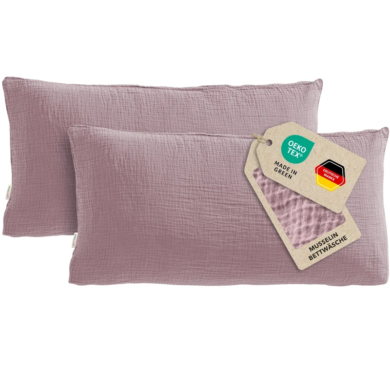 Musselin Kopfkissenbezug - Mauve - 2x40x80 cm