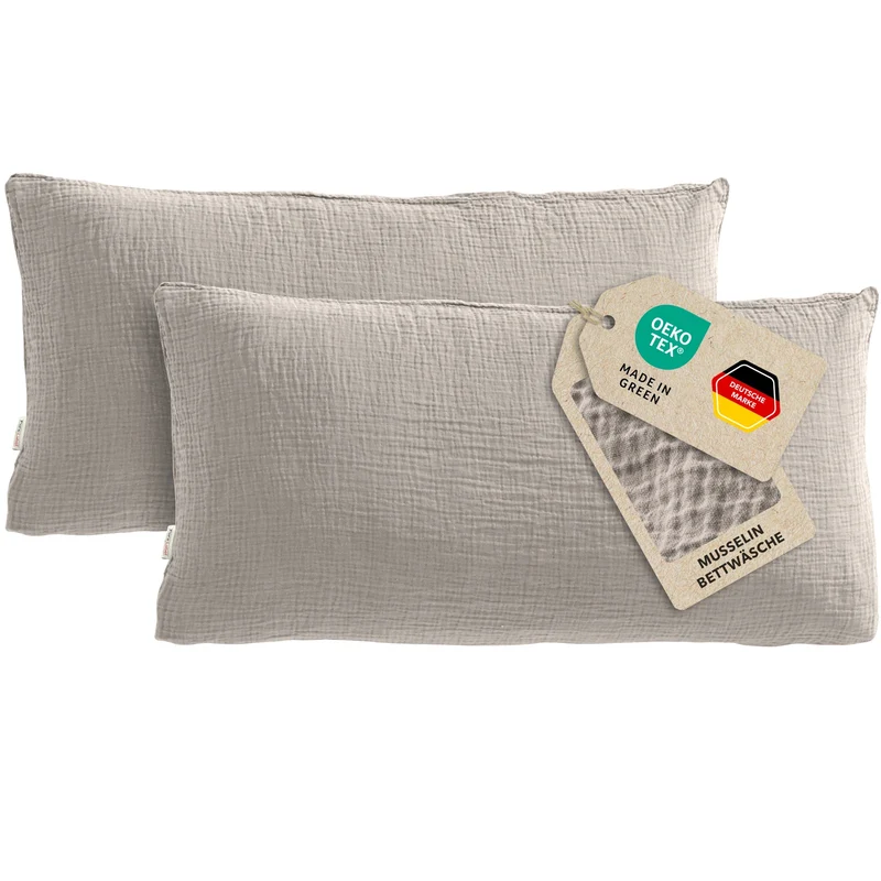 Musselin Kopfkissenbezug - Taupe - 2x40x80 cm