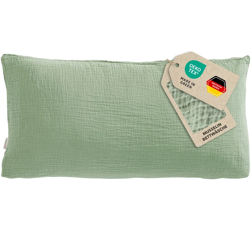 Musselin Kopfkissenbezug - Salbeigrün - 40x80 cm