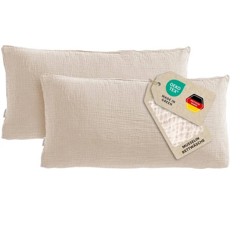 Musselin Kopfkissenbezug - Beige - 40x80 cm