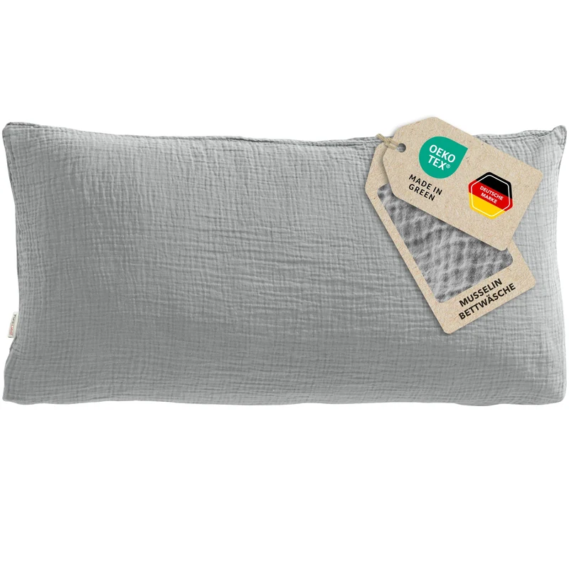 Musselin Kopfkissenbezug - Grau - 40x80 cm