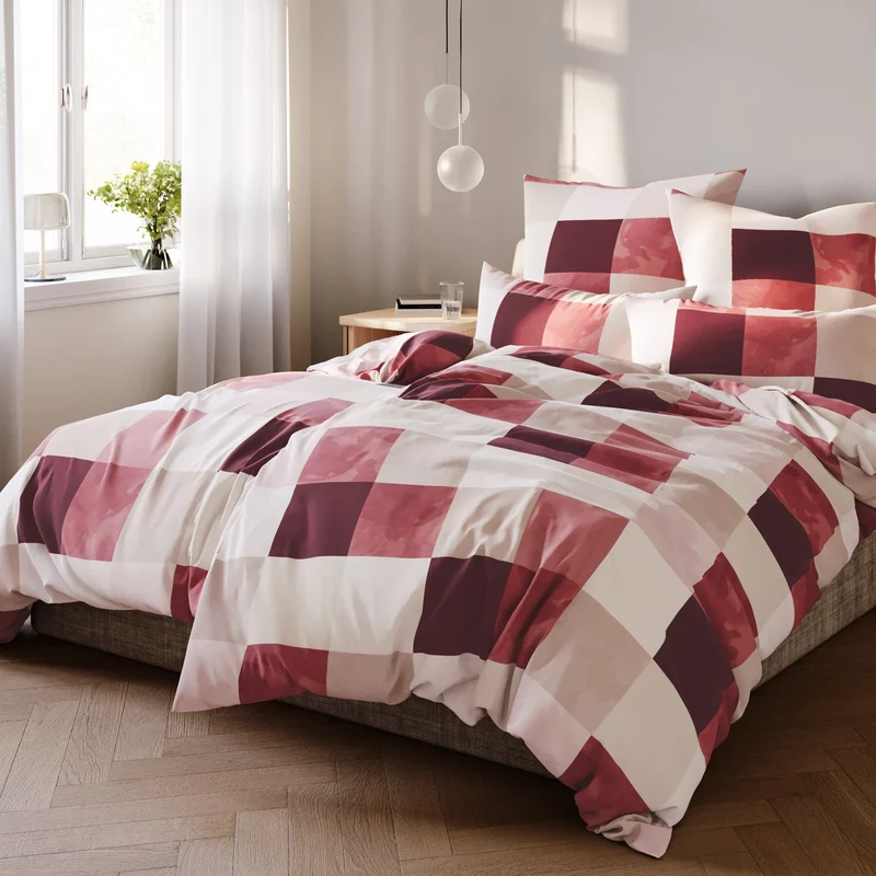 Bettwäsche "Karo" - Rot - 155x220 + 80x80 cm