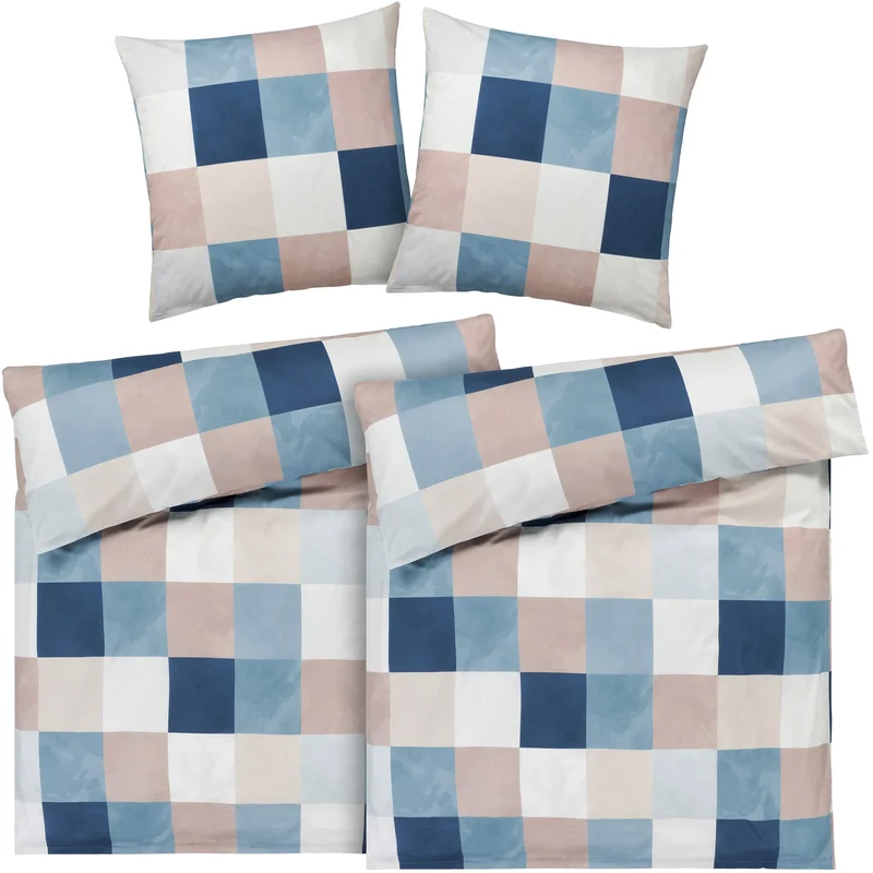 Bettwäsche "Karo" - Blau - 2x155x220 + 2x 80x80 cm