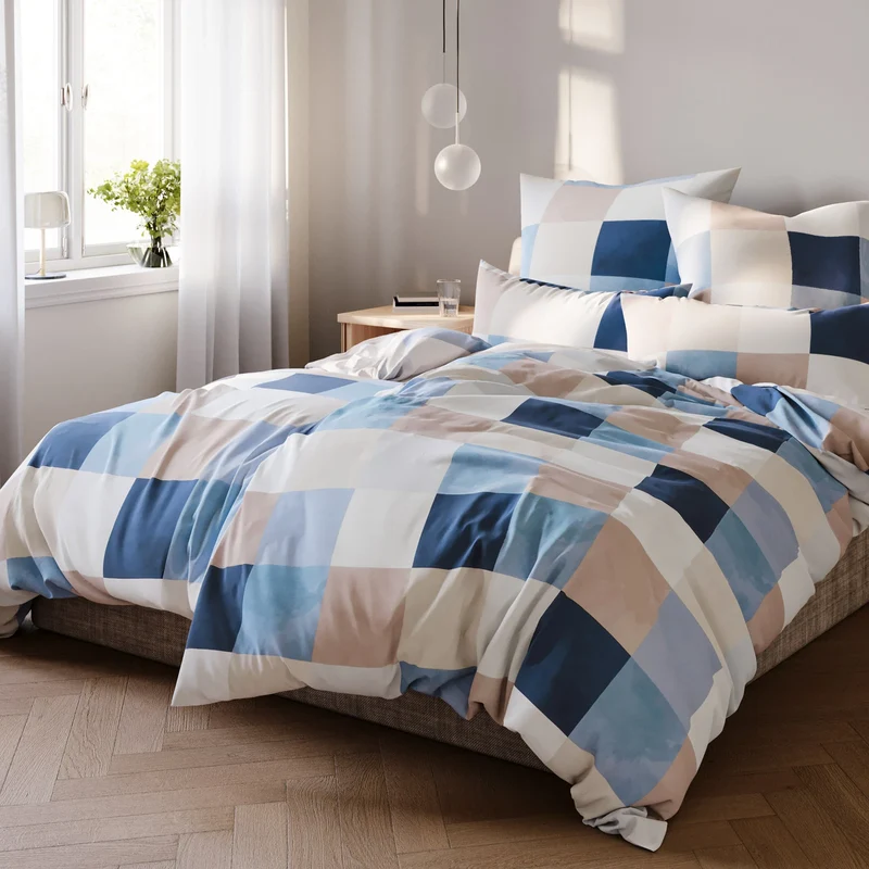 Bettwäsche "Karo" - Blau - 2x155x220 + 2x 40x80 cm
