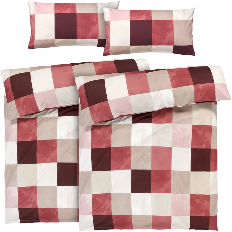 Bettwäsche "Karo" - Rot - 2x155x220 + 2x 40x80 cm