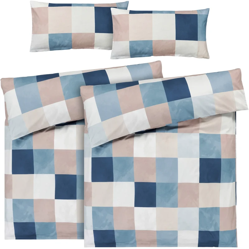 Bettwäsche "Karo" - Blau - 2x155x220 + 2x 40x80 cm